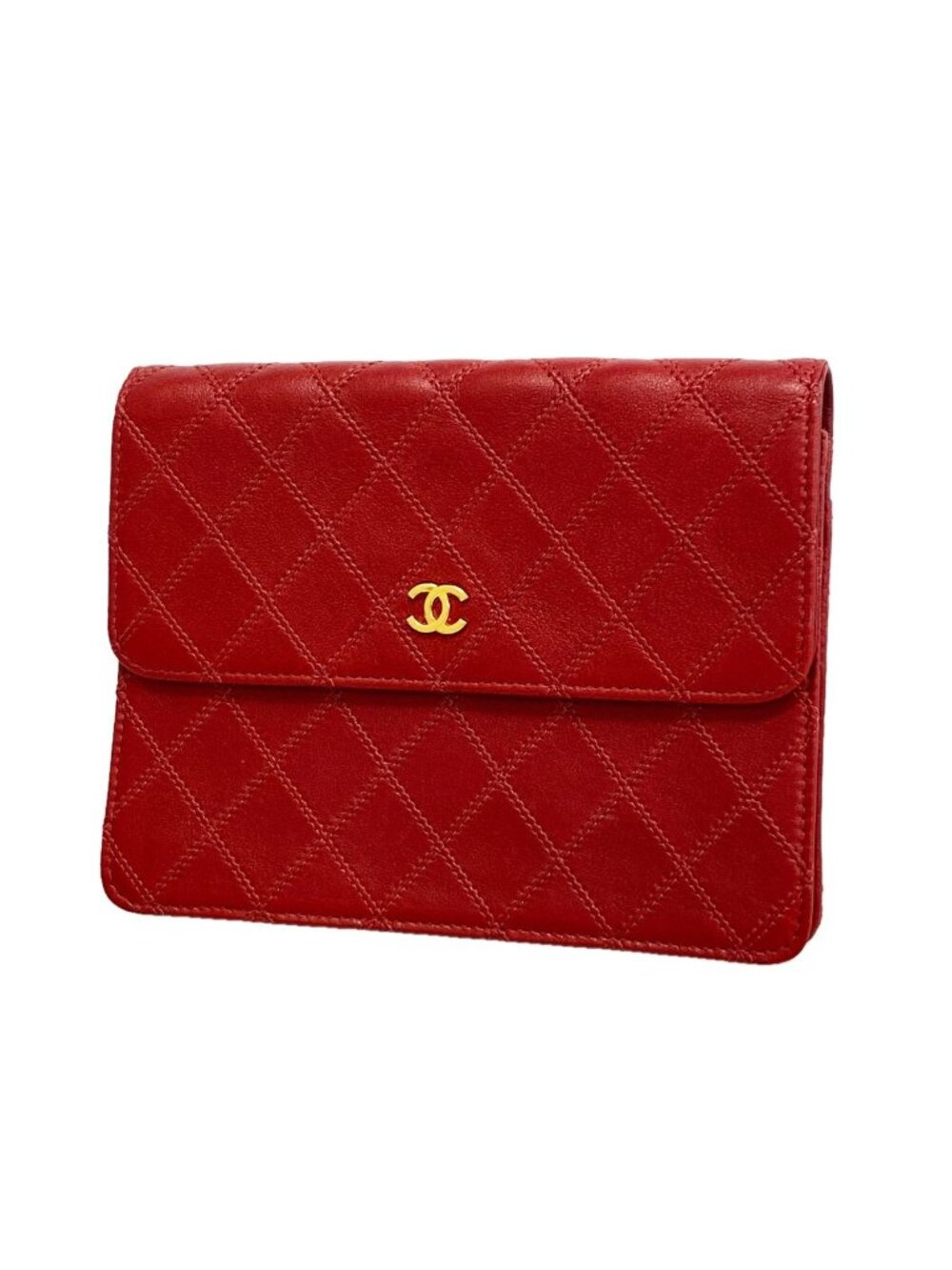 Chanel Pouch Bicolor Leather Red Gold